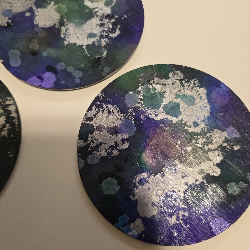 HANDCRAFTED Abstract Room Decor HANDPAINTED 6 Wood Coasters & Lightswitch Case - Picture 7 of 14